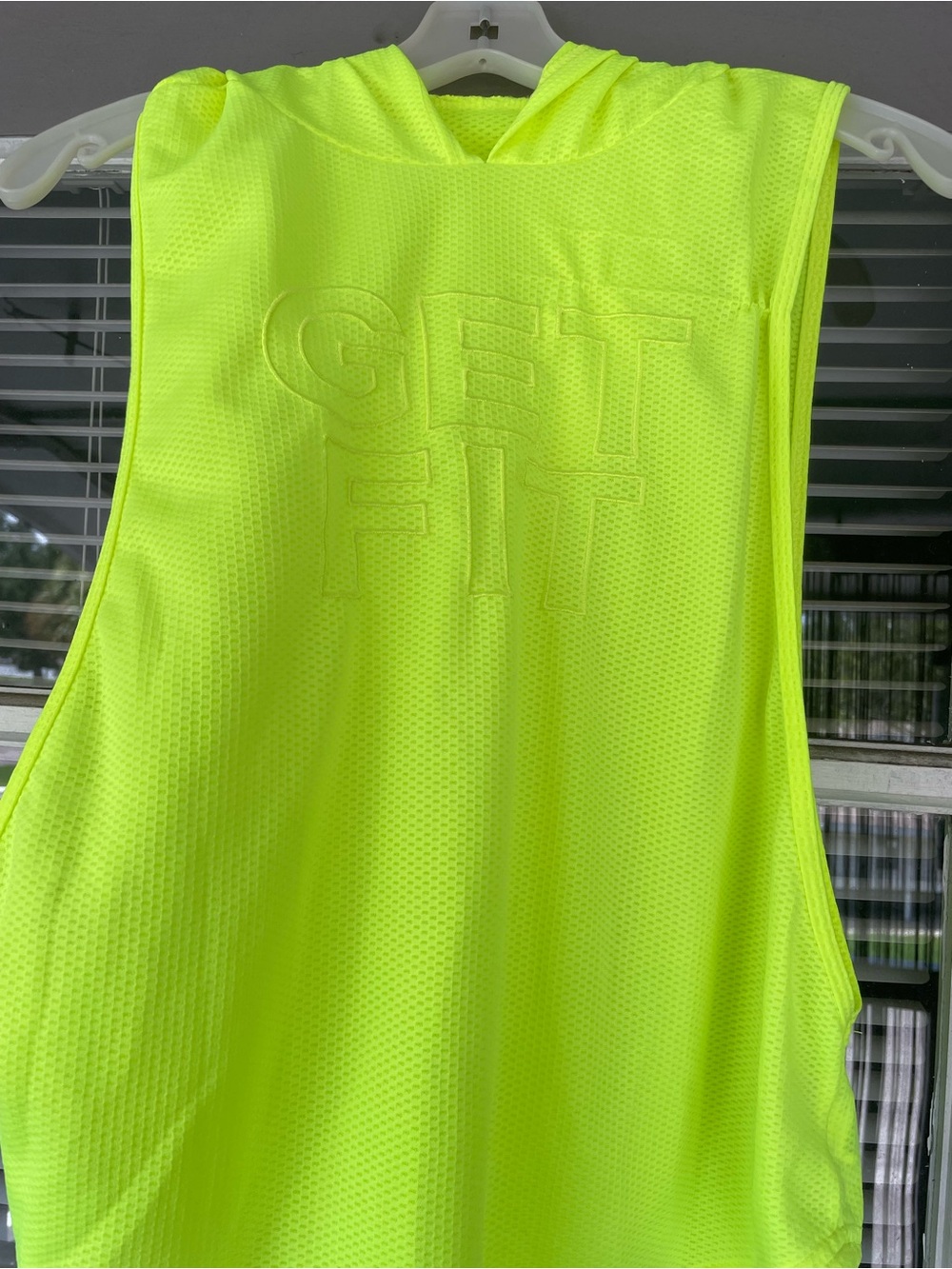 SHEIN Neon Yellow-Green GET FIT' Mesh Hoodie Tank